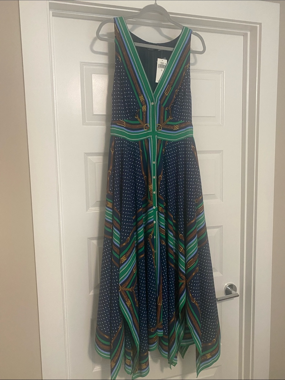 Lauren Ralph Lauren Navy Maxi Dress with Green & Teal Stripe Accents
